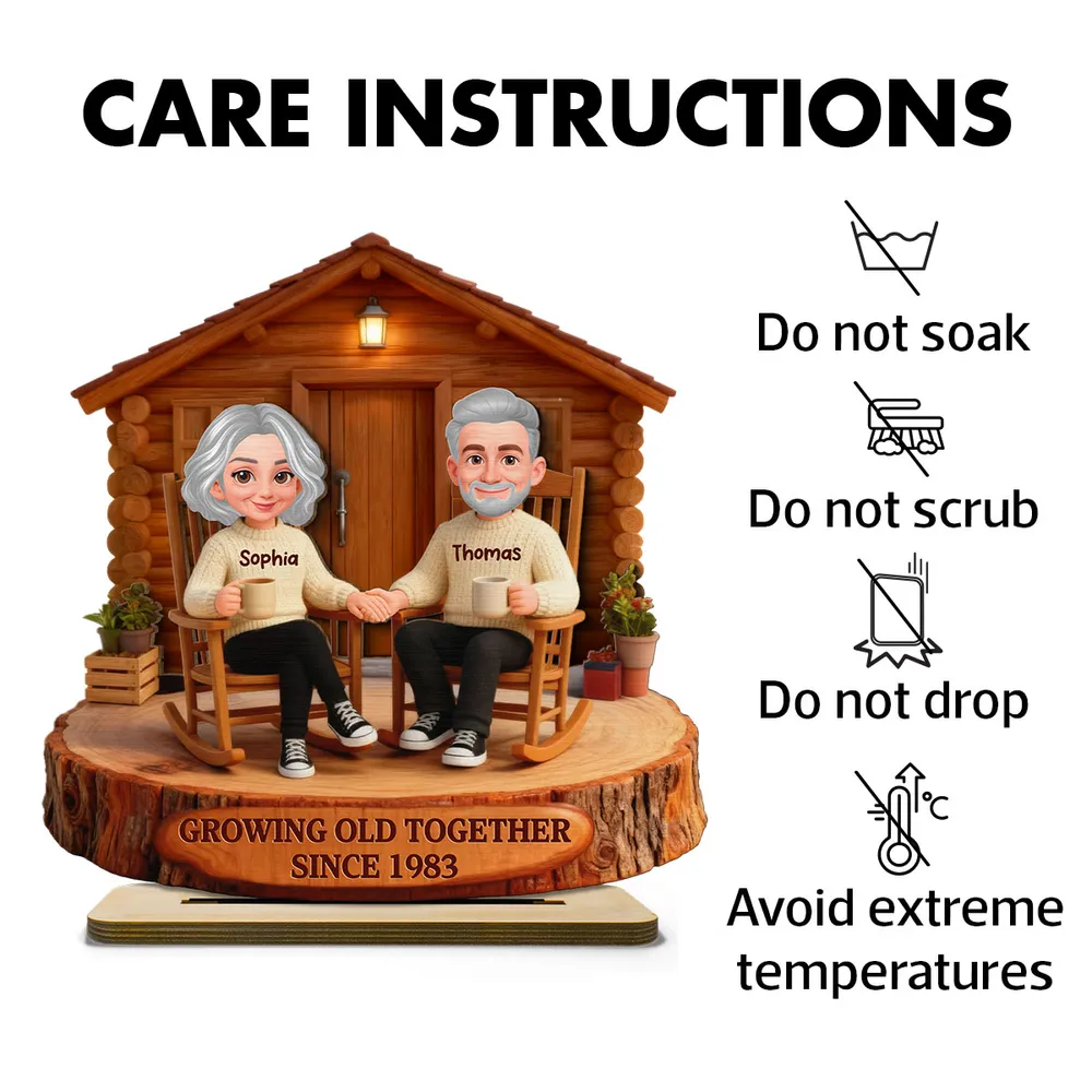 2-Layer Wooden Plaque Personalized Couple Cabin Scene Growing Old Together Style for Living Room Display Heartwarming Unique Gift - Image 5