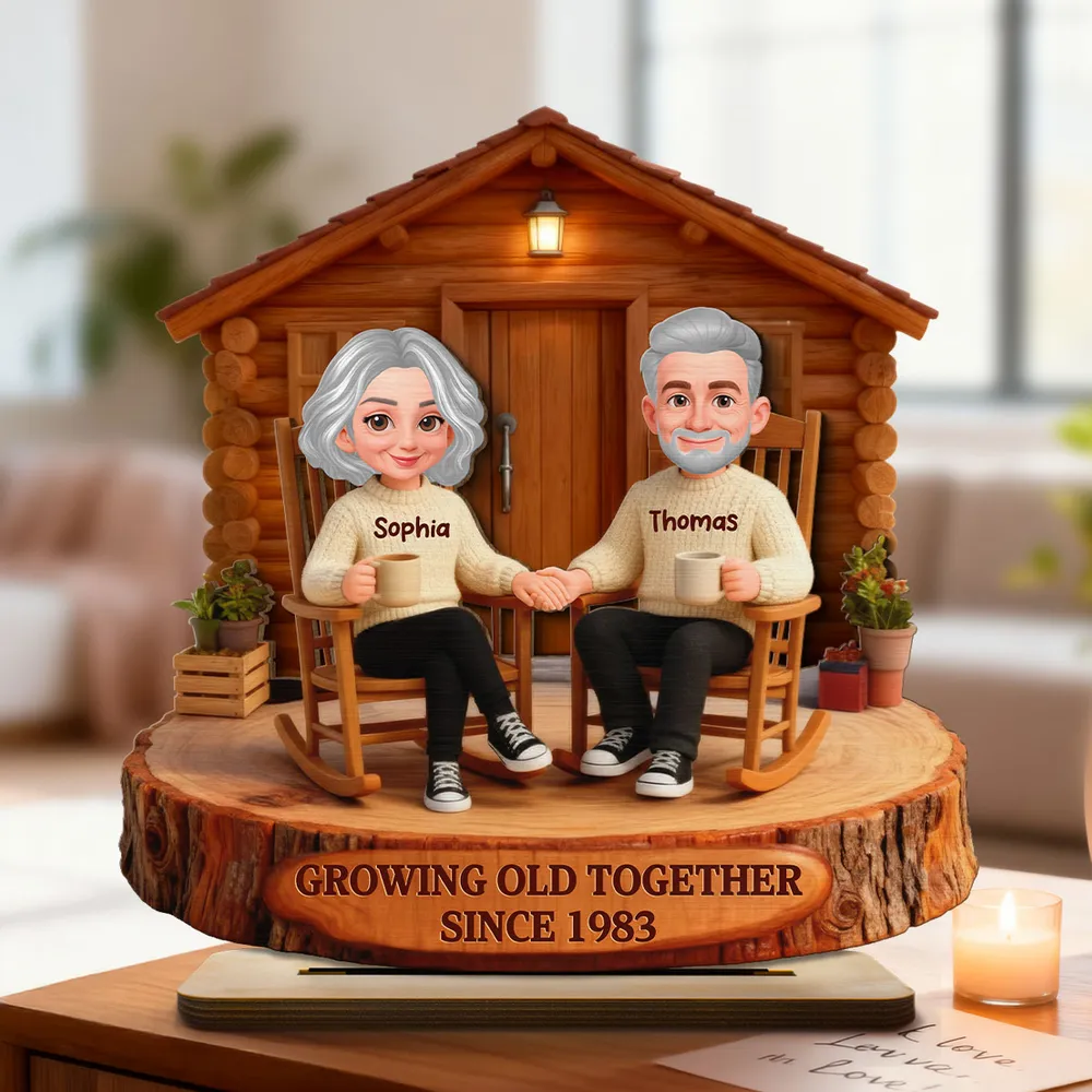 2-Layer Wooden Plaque Personalized Couple Cabin Scene Growing Old Together Style for Living Room Display Heartwarming Unique Gift - Image 6