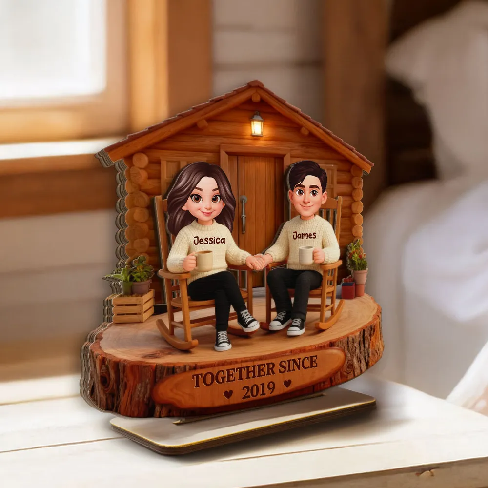 2-Layer Wooden Plaque Personalized Couple Cabin Scene Growing Old Together Style for Living Room Display Heartwarming Unique Gift - Image 7