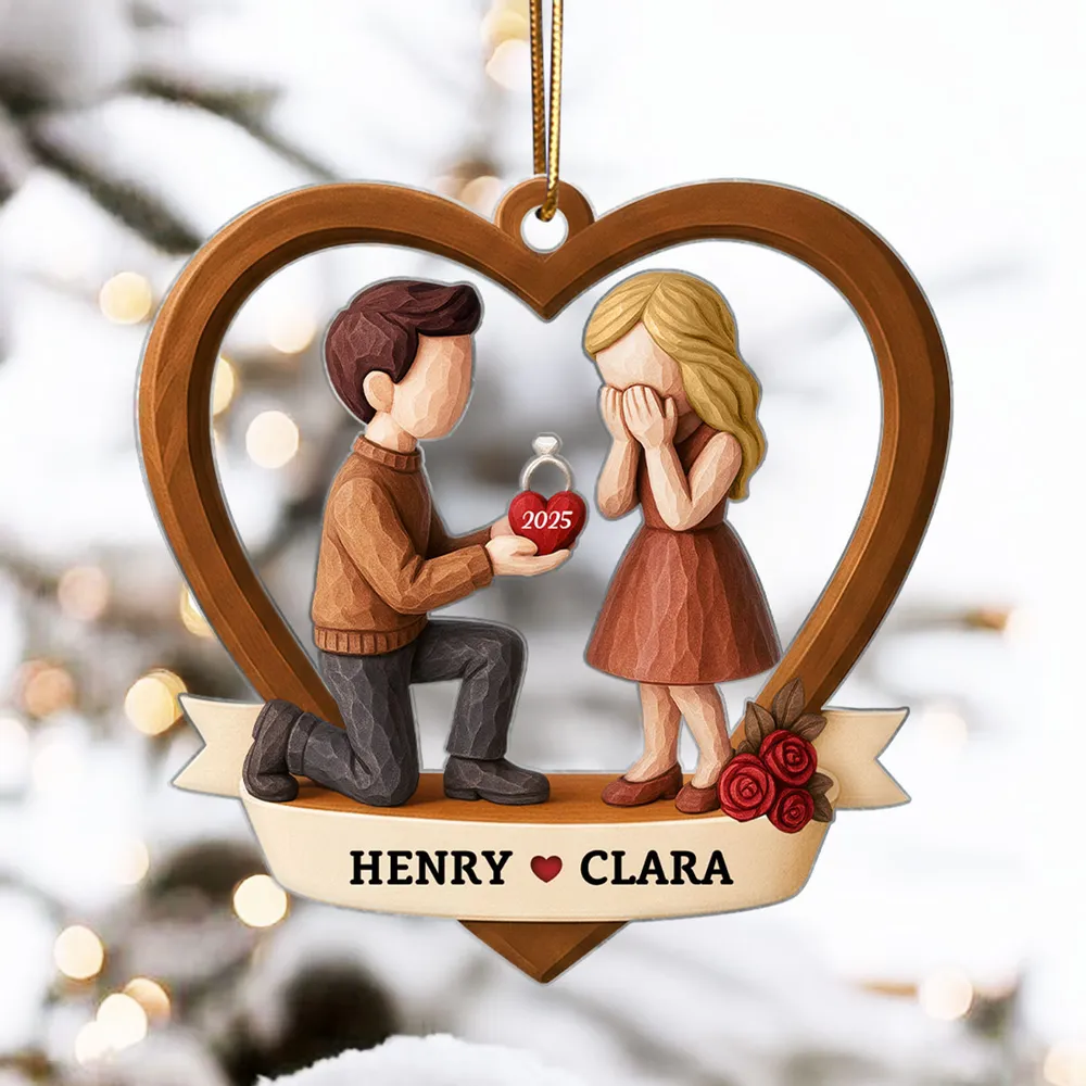 Personalized Couple Proposal Acrylic Ornament, Kneeling Engagement Moment in Heart Frame, Unique Romantic Gift - Image 6