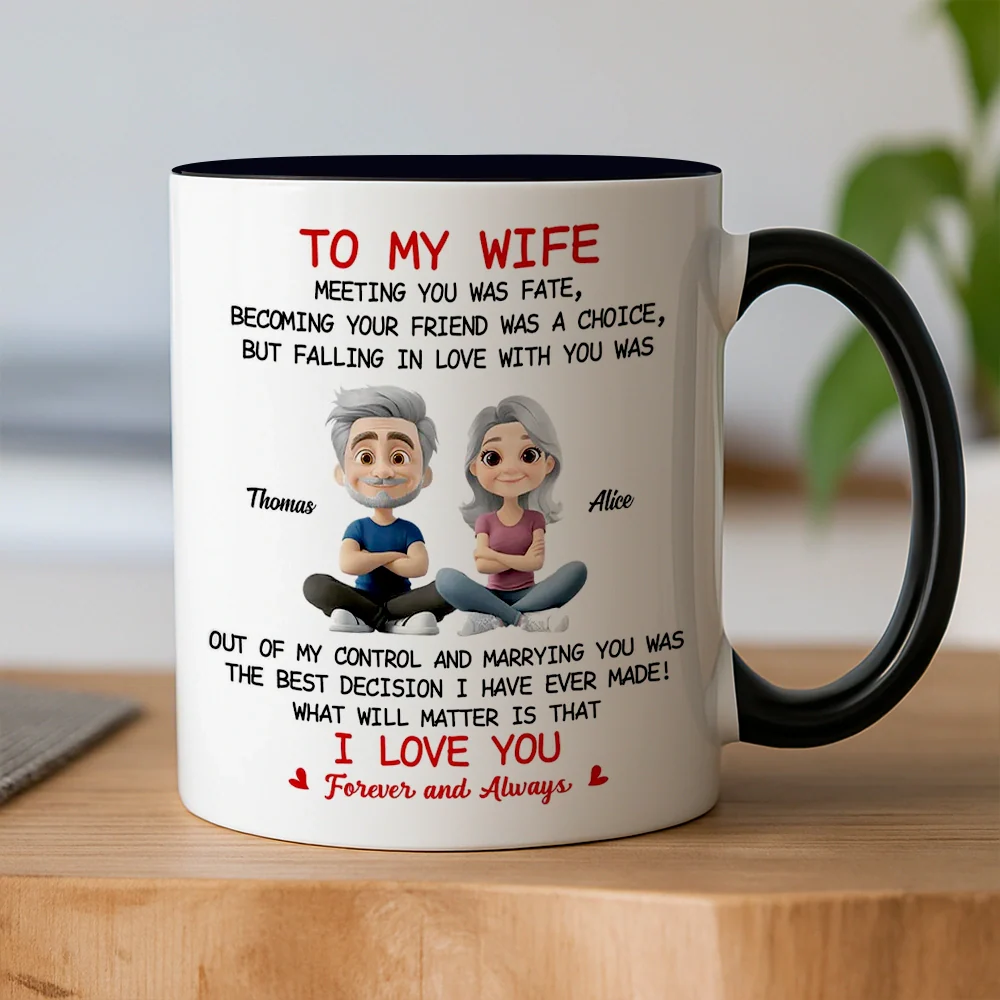 To My Wife Love Quote Ceramic Mug, Personalized Couple Cartoon, Romantic Morning Coffee Unique Gift - Image 2