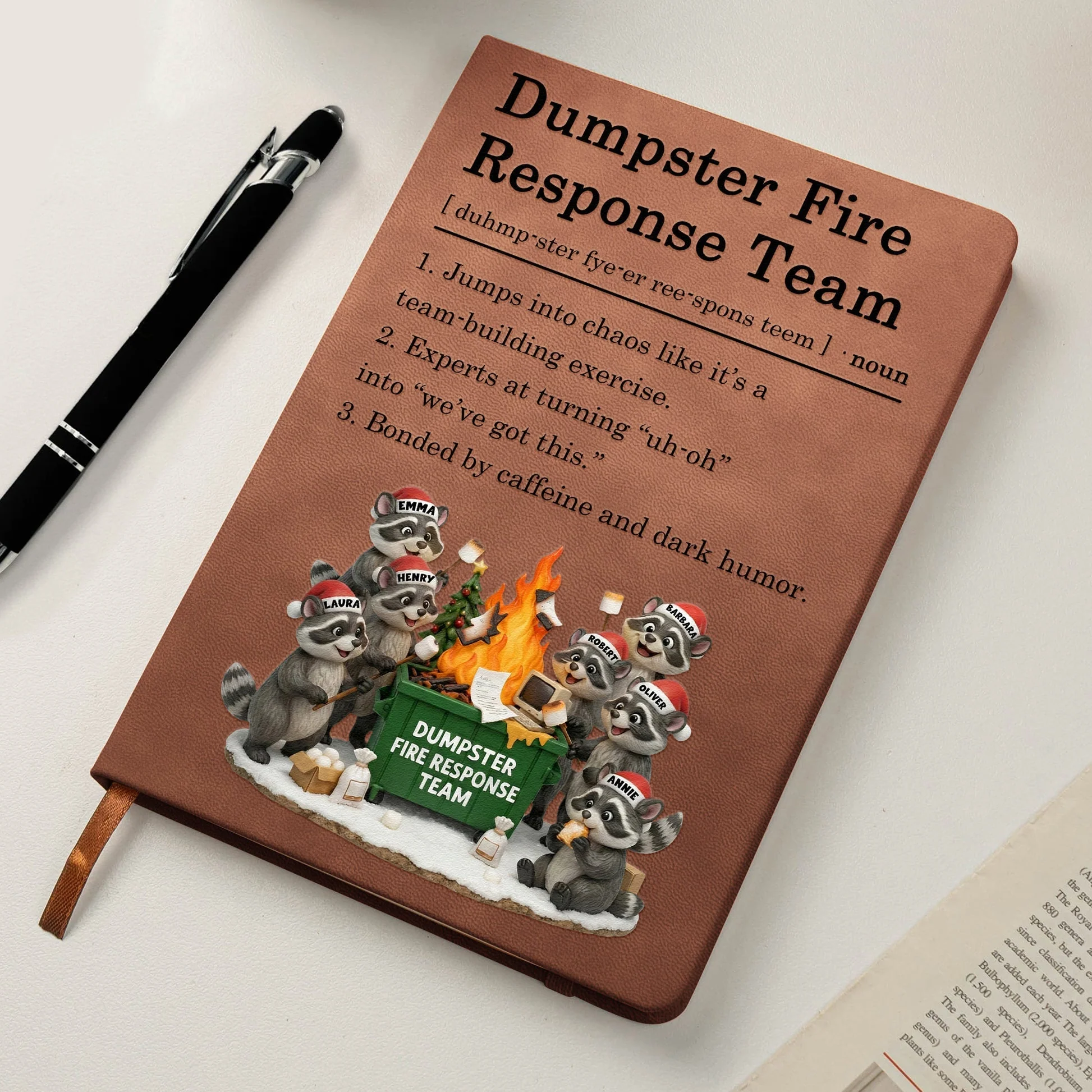 Leather Journal Dumpster Fire Response Team Cute Raccoon Chaos Crew Design, Personalized Funny Gift for Coworkers - Image 7