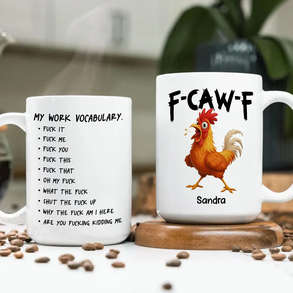 Funny Personalized Ceramic Mug with Grumpy Chicken and Work Vocabulary Quote, Creative Desk Gift for Coworkers - Image 4