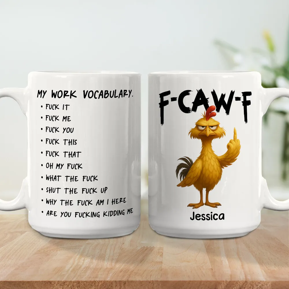 Funny Personalized Ceramic Mug with Grumpy Chicken and Work Vocabulary Quote, Creative Desk Gift for Coworkers - Image 5