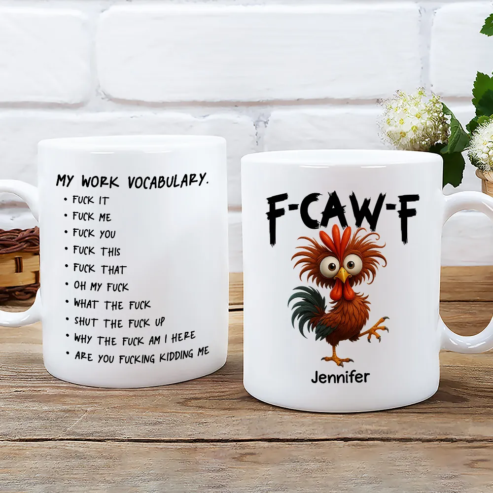 Funny Personalized Ceramic Mug with Grumpy Chicken and Work Vocabulary Quote, Creative Desk Gift for Coworkers - Image 6