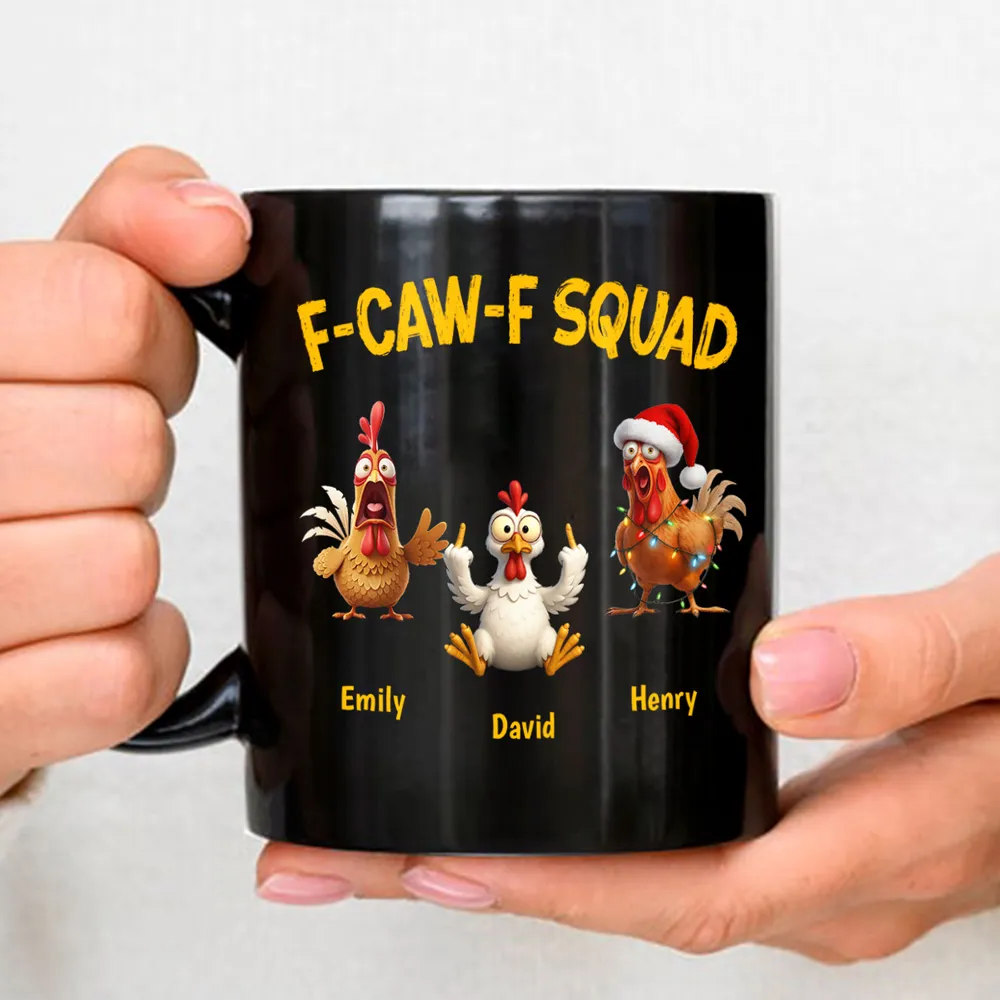 Personalized F-CAW-F Squad Full Color Mug Funny Chicken Cartoon Gift for Friends or Family Coffee Time Laughs - Image 3