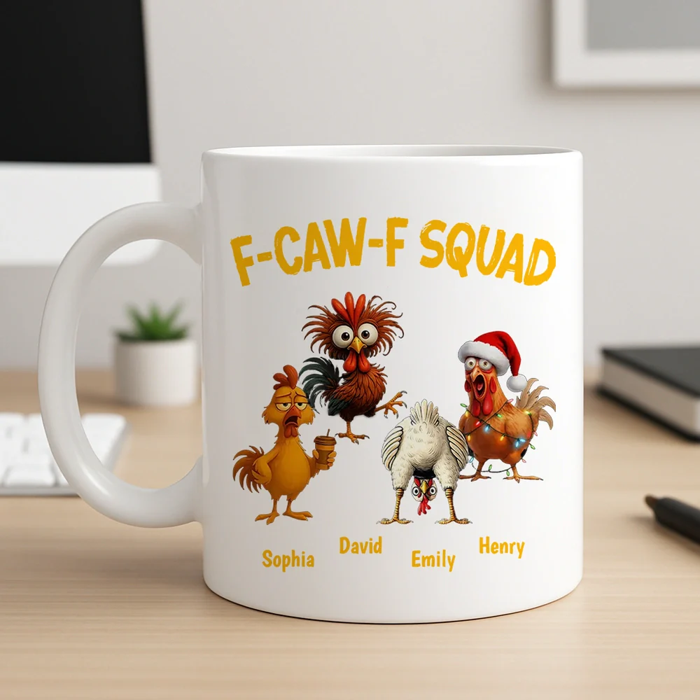 Personalized F-CAW-F Squad Full Color Mug Funny Chicken Cartoon Gift for Friends or Family Coffee Time Laughs - Image 4