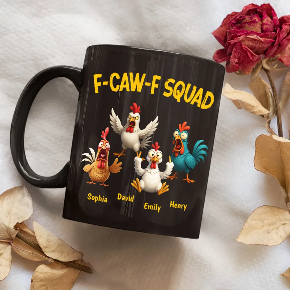 Personalized F-CAW-F Squad Full Color Mug Funny Chicken Cartoon Gift for Friends or Family Coffee Time Laughs - Image 6