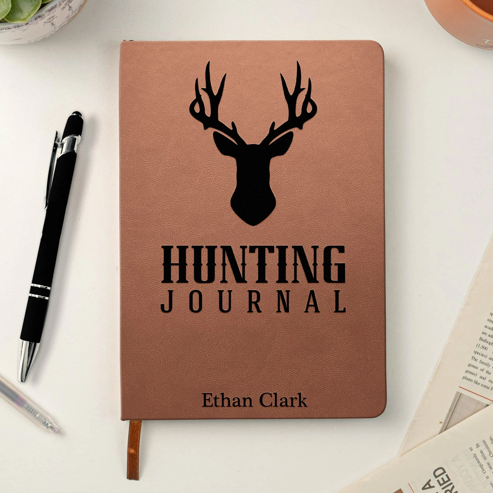 Leather Journal Deer Hunting Journal with Stag & Forest Cover for Hunting Adventures Unique Gift for Husband Dad Grandpa - Image 2