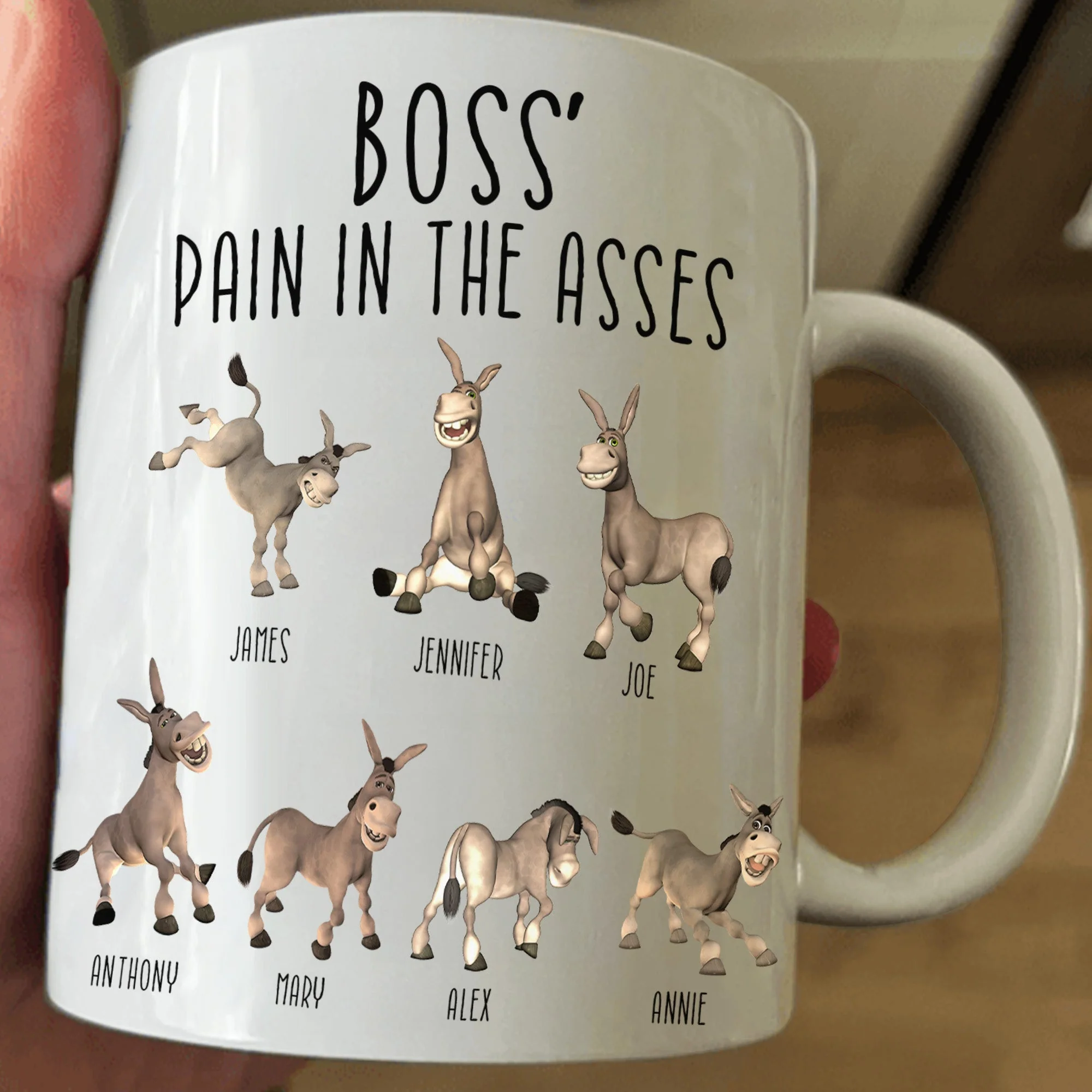 Boss' Pain in the Asses White Ceramic Mug, Personalized Office Humor Gift for Coworkers and Morning Coffee Smiles - Image 2