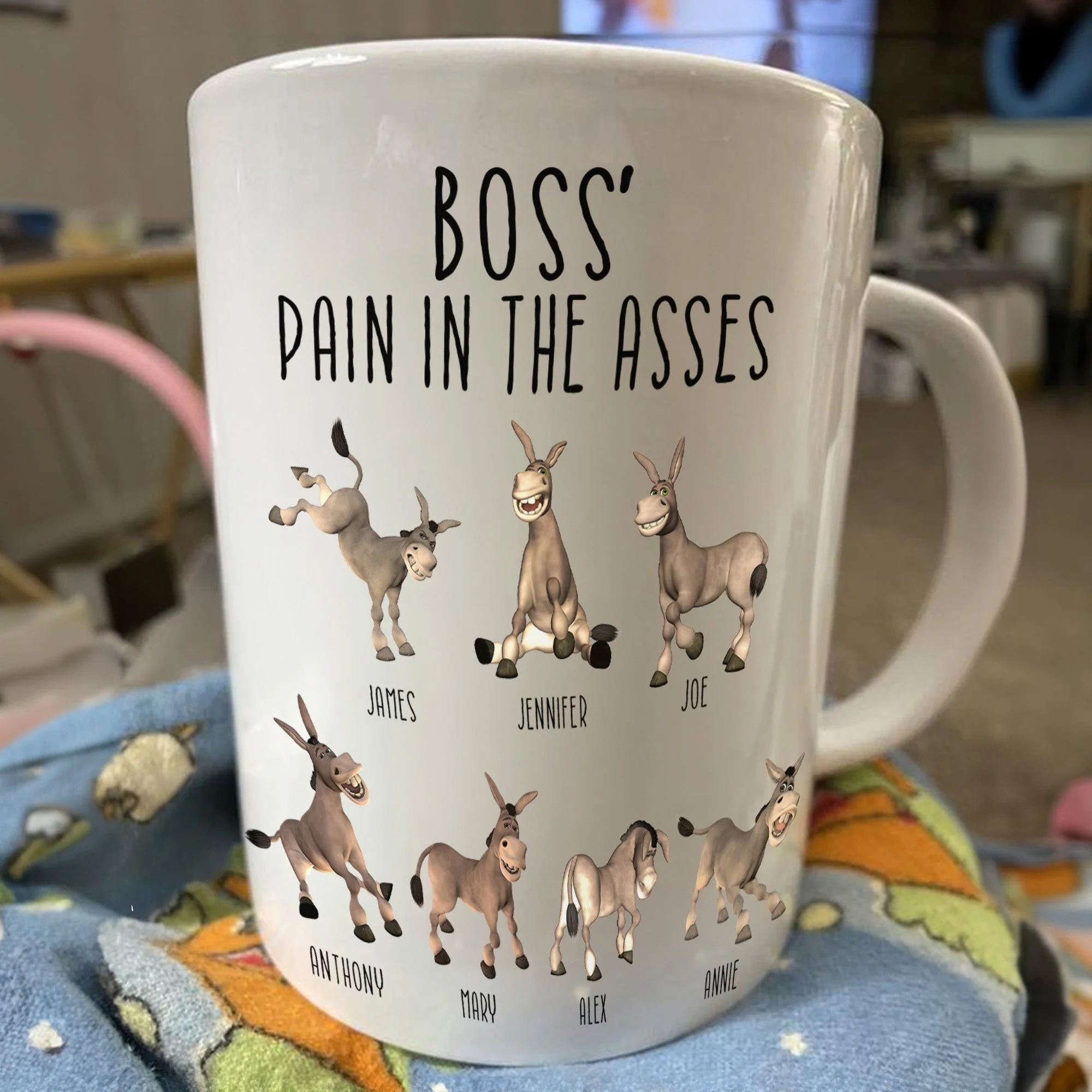 Boss' Pain in the Asses White Ceramic Mug, Personalized Office Humor Gift for Coworkers and Morning Coffee Smiles - Image 5