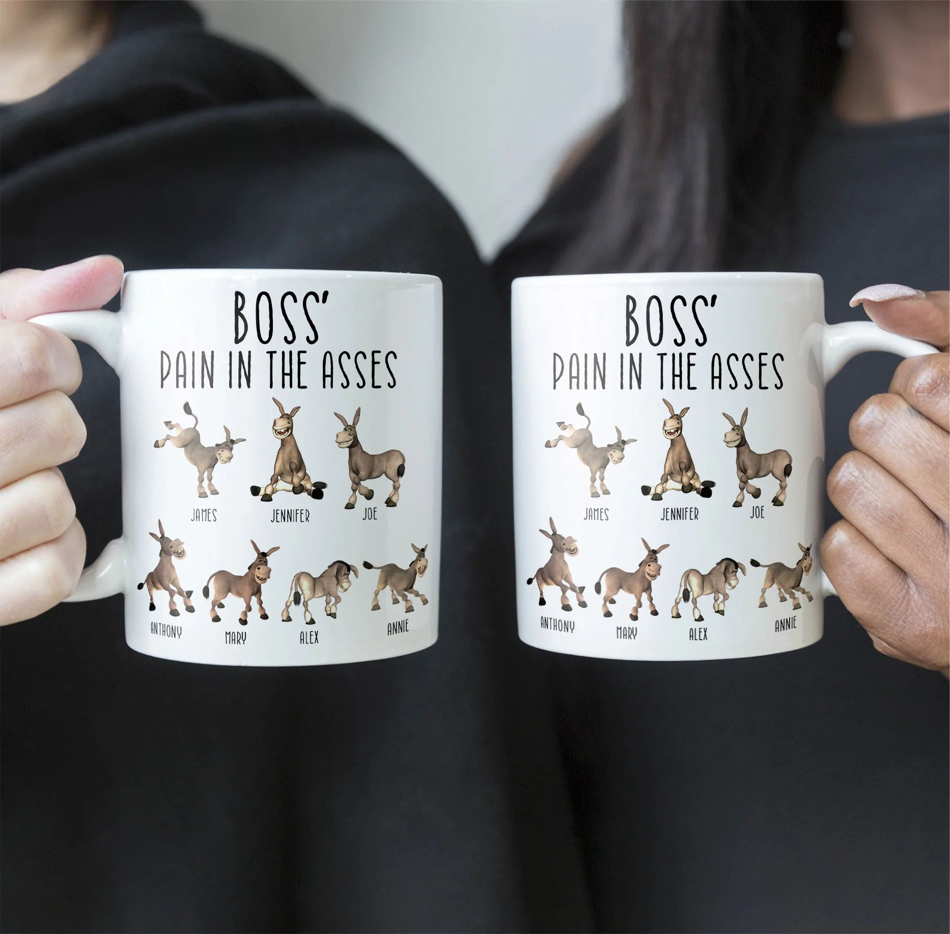 Boss' Pain in the Asses White Ceramic Mug, Personalized Office Humor Gift for Coworkers and Morning Coffee Smiles - Image 6