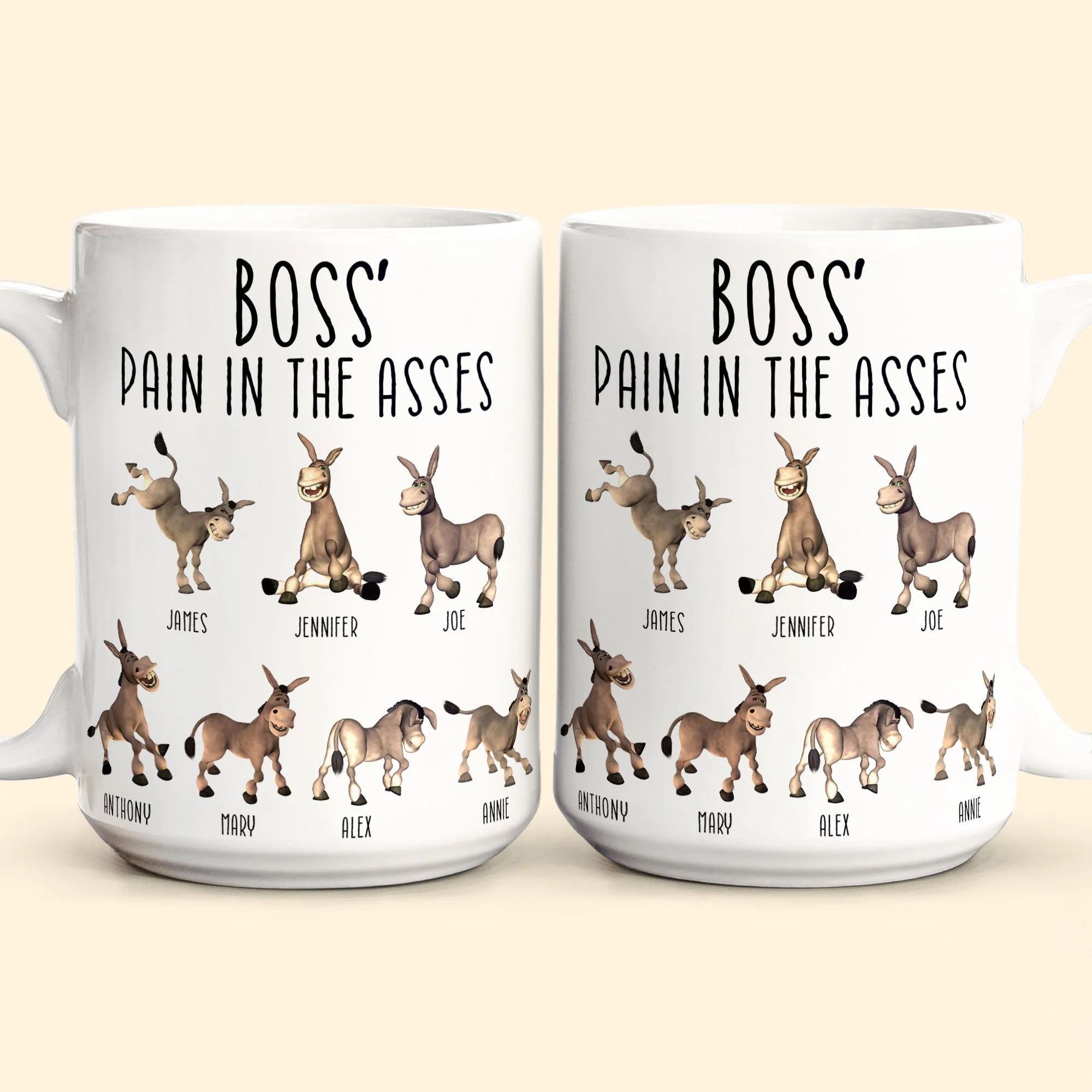Boss' Pain in the Asses White Ceramic Mug, Personalized Office Humor Gift for Coworkers and Morning Coffee Smiles - Image 9
