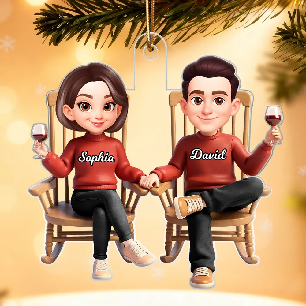 Personalized Acrylic Ornament Cartoon Couple Holding Hands in Rocking Chairs Unique Gift for Him & Her - Image 6