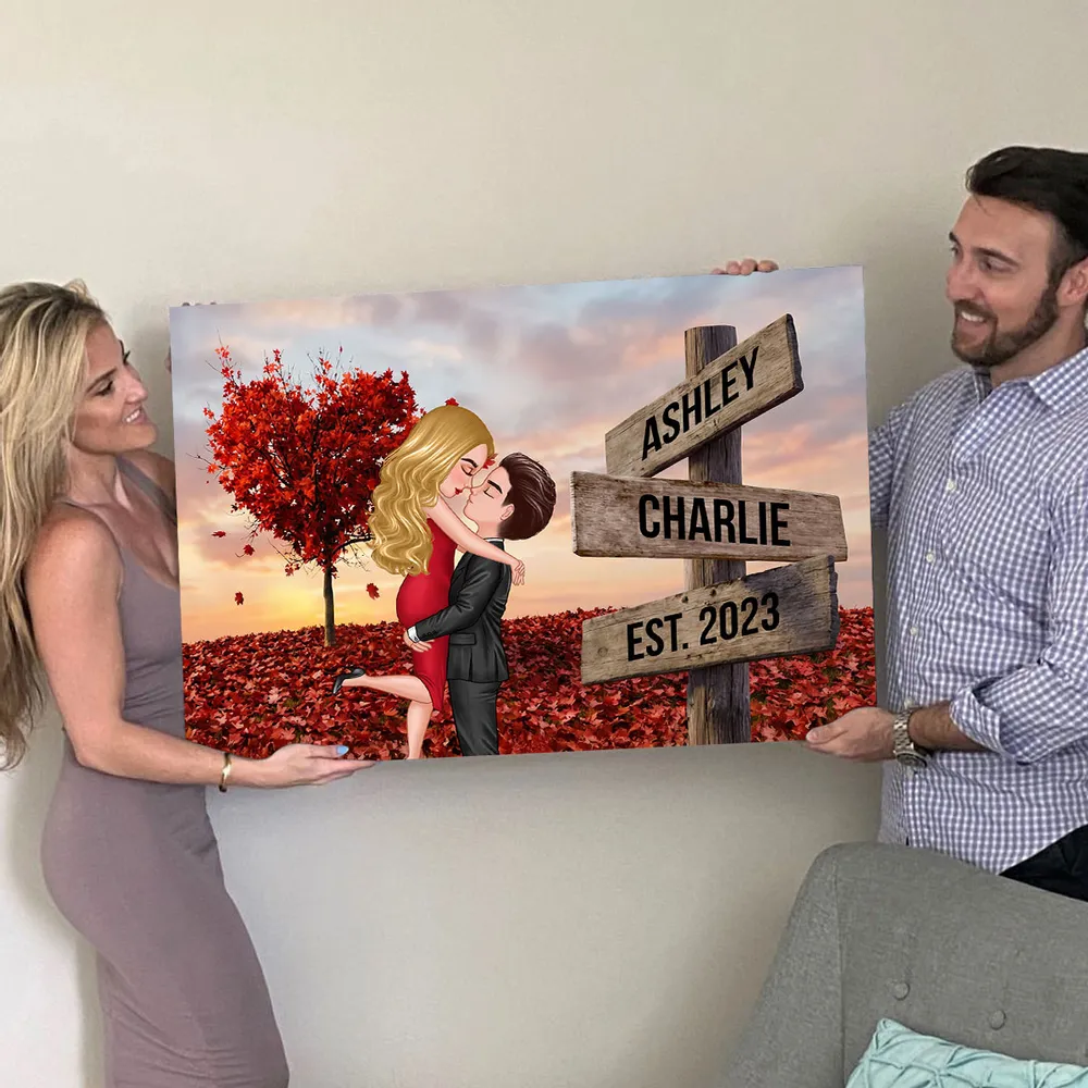 Personalized Couple Kissing Poster, Sunset Autumn Scene Wall Art, Unique Gift for Him or Her - Image 6