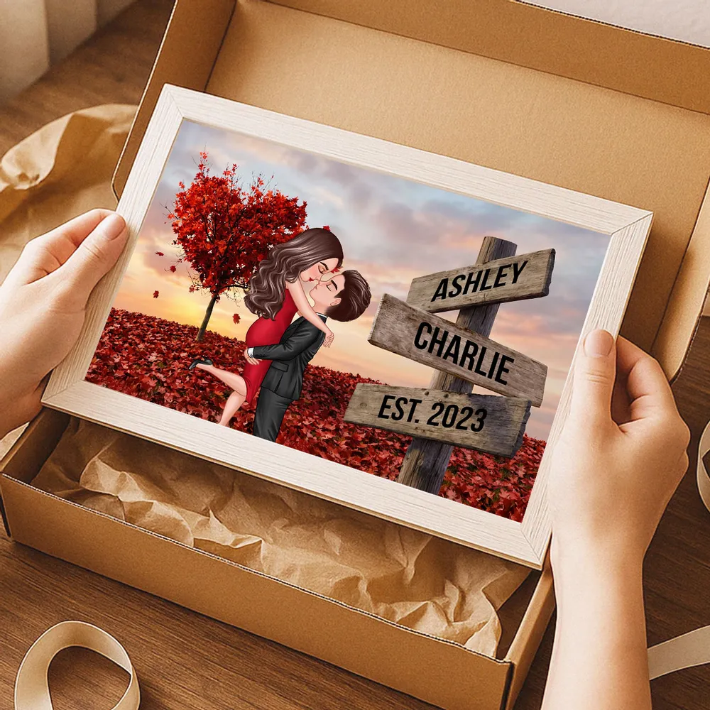 Personalized Couple Kissing Poster, Sunset Autumn Scene Wall Art, Unique Gift for Him or Her - Image 7