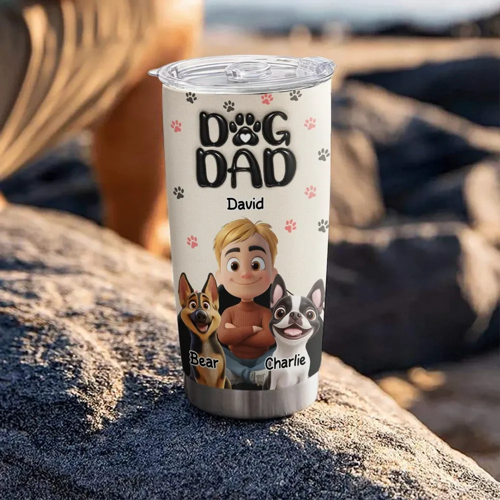 Dog Dad Insulated Travel Tumbler, Personalized Pet Lover Gift with Happy Pup Art for Daily Coffee and On the Go Hydration - Image 3