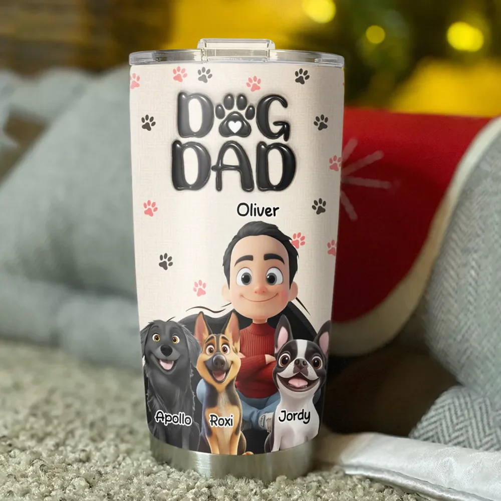 Dog Dad Insulated Travel Tumbler, Personalized Pet Lover Gift with Happy Pup Art for Daily Coffee and On the Go Hydration - Image 4