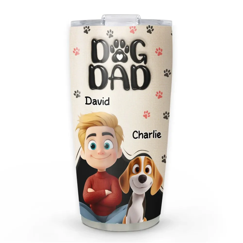 Dog Dad Insulated Travel Tumbler, Personalized Pet Lover Gift with Happy Pup Art for Daily Coffee and On the Go Hydration - Image 5