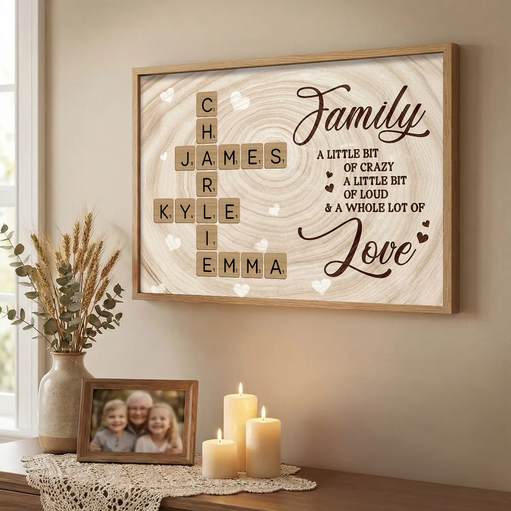 Personalized Family Crossword Poster Wall Art, Rustic Wood Look, Unique Gift for Mom for a Whole Lot of Love - Image 4