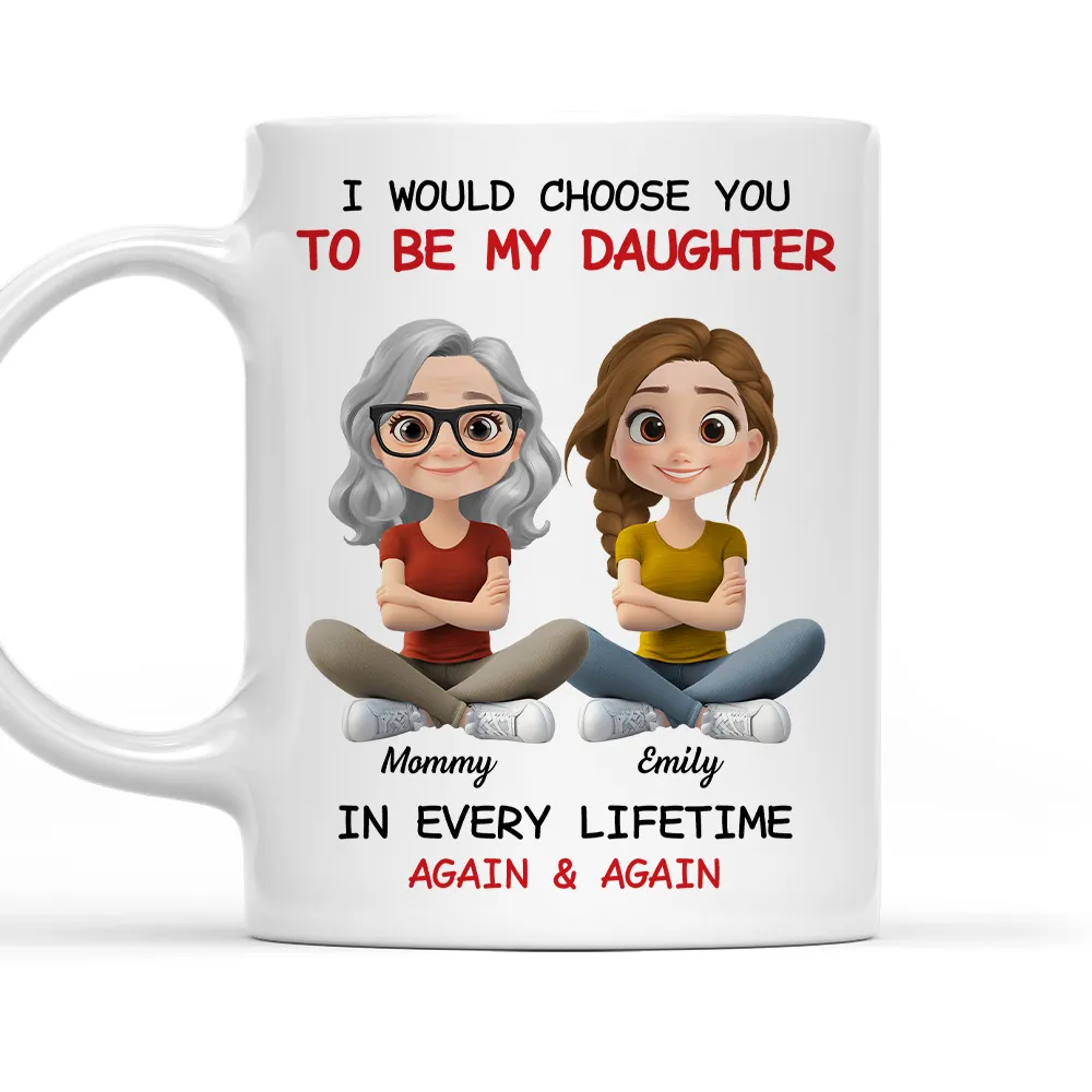 Ceramic Mug with Sweet Mother Daughter Quote and Cute Illustration, Personalized Unique Gift for Daughter