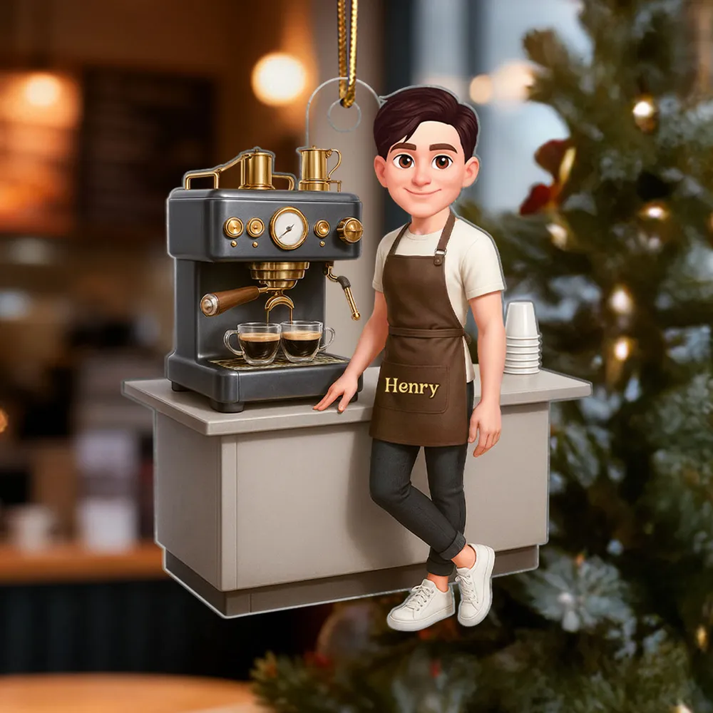 Custom Coffee Barista Acrylic Ornament With Espresso Machine Scene, Warm Holiday Decor, Creative Gift for Coffee Fans - Image 3