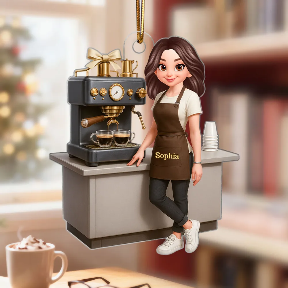 Custom Coffee Barista Acrylic Ornament With Espresso Machine Scene, Warm Holiday Decor, Creative Gift for Coffee Fans - Image 5