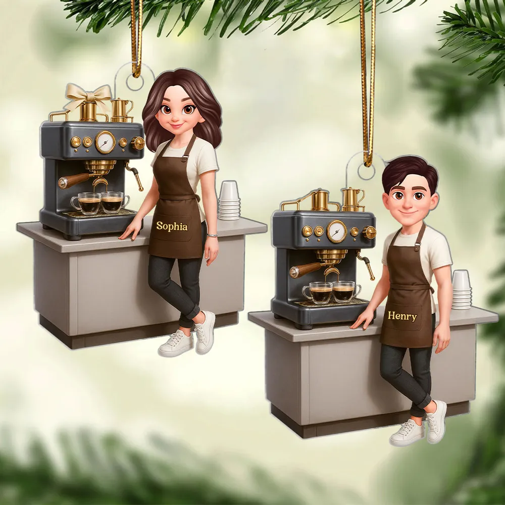 Custom Coffee Barista Acrylic Ornament With Espresso Machine Scene, Warm Holiday Decor, Creative Gift for Coffee Fans - Image 6