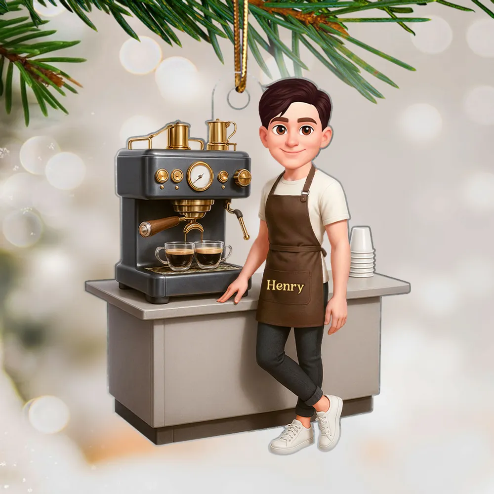Custom Coffee Barista Acrylic Ornament With Espresso Machine Scene, Warm Holiday Decor, Creative Gift for Coffee Fans - Image 7