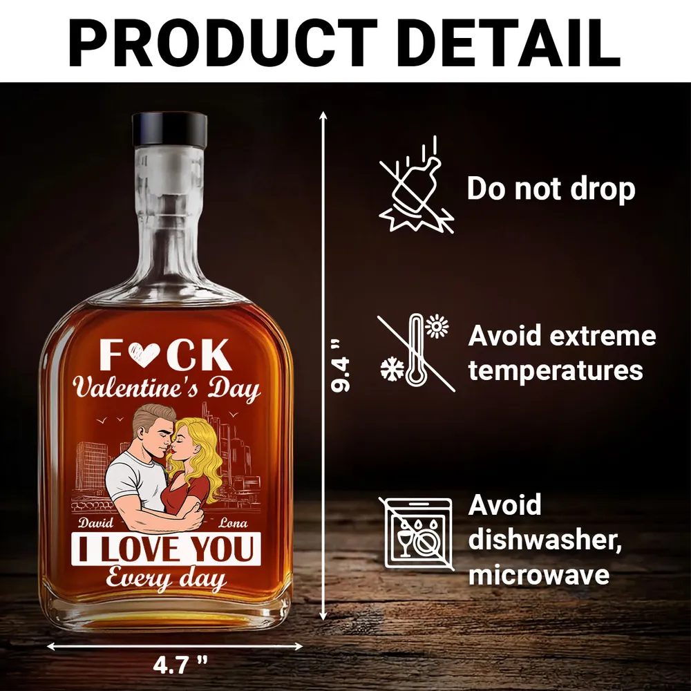 Personalized Glass Spirits Decanter with Custom Couple Illustration, “I Love You Every Day” Romantic Gift for Him or Her - Image 4