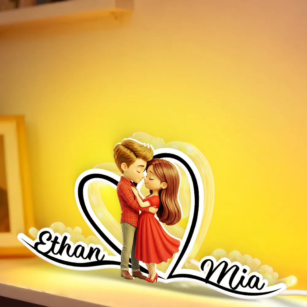 Personalized Acrylic Light Box with Kissing Couple and Heart Outline, Warm Glow Bedroom Decor, Unique Gift for Him or Her - Image 4