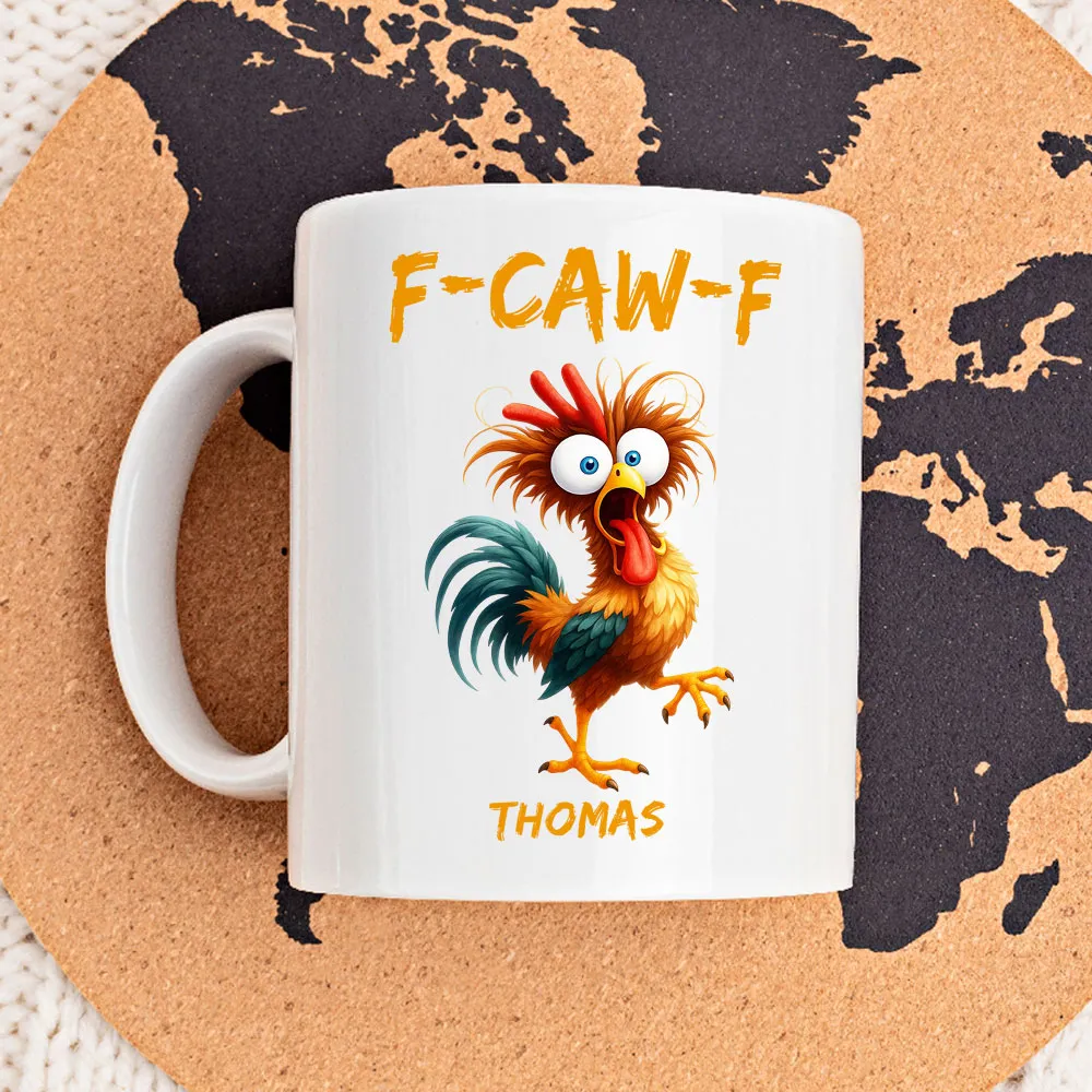 Personalized White Ceramic Mug with Funny Chicken Illustration, Unique Custom Gift for Coworker, Morning Coffee Mood Booster - Image 3