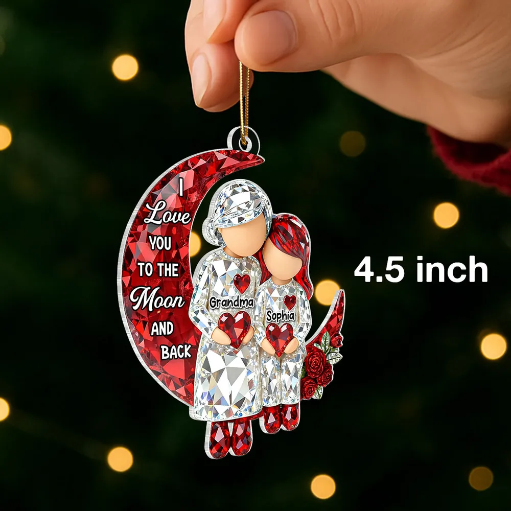 Acrylic Ornament Personalized Grandma and Grandkid Moon Hug Scene I Love You to the Moon and Back Sweet Holiday Gift - Image 3