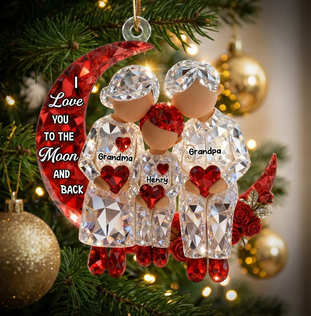 Acrylic Ornament Personalized Grandma and Grandkid Moon Hug Scene I Love You to the Moon and Back Sweet Holiday Gift - Image 7