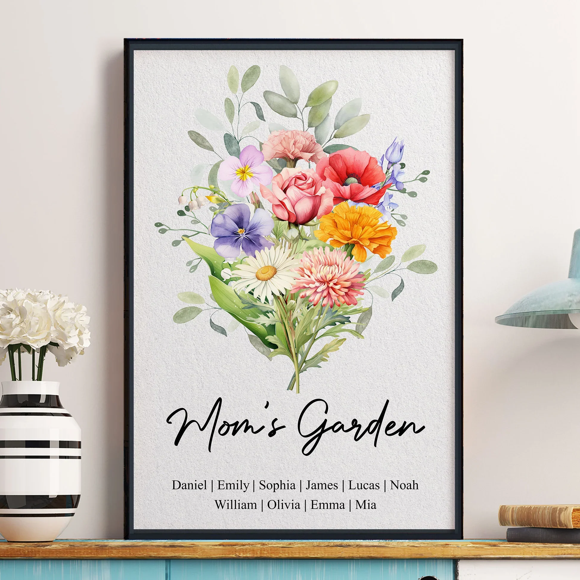 Personalized Birth Flower Bouquet Poster for Mom's Garden - Watercolor Family Keepsake, Unique Gift for Mom or Grandma - Image 4