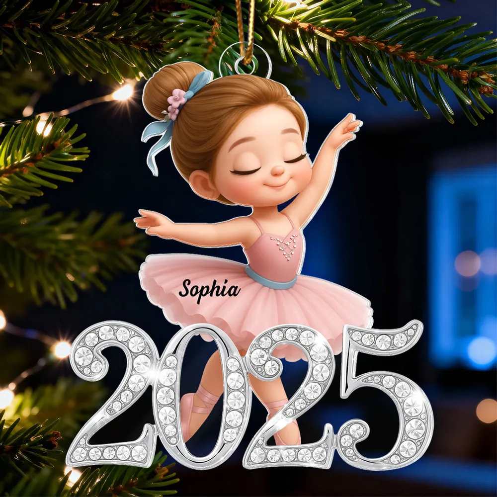 Personalized Acrylic Ornament Ballerina Girl with Sparkly Year Detail for Christmas Tree Decor, Unique Gift for Kids - Image 5