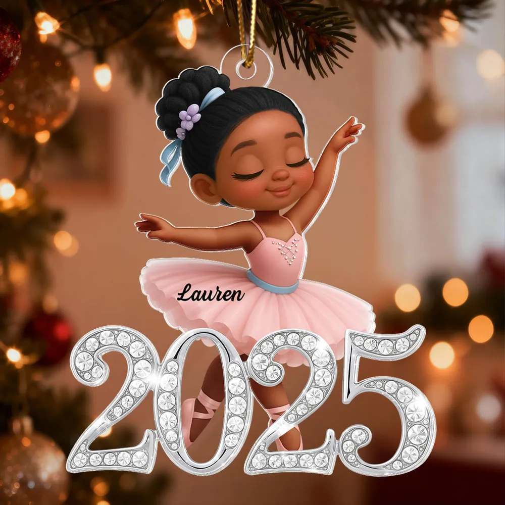 Personalized Acrylic Ornament Ballerina Girl with Sparkly Year Detail for Christmas Tree Decor, Unique Gift for Kids - Image 6