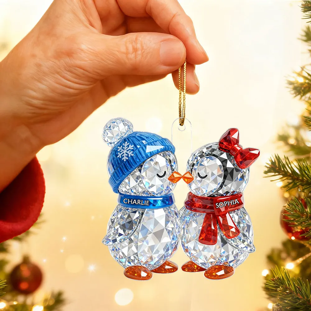 Crystal Effect Christmas Penguins Couple - Personalized Acrylic Ornament - Heartwarming Christmas Gift for Couple - Image 6
