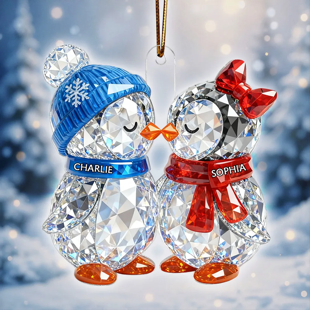 Crystal Effect Christmas Penguins Couple - Personalized Acrylic Ornament - Heartwarming Christmas Gift for Couple - Image 7