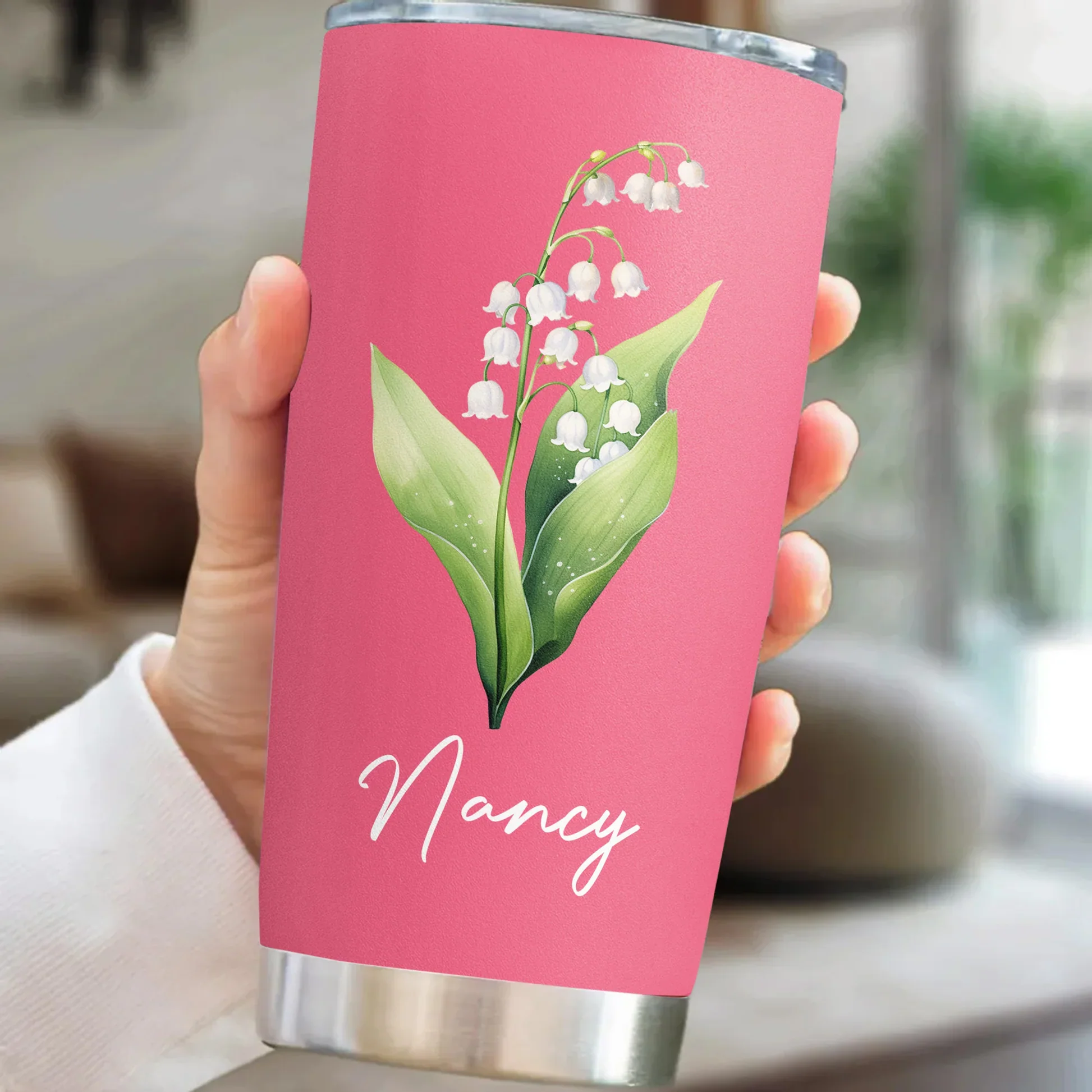 Personalized Birth Flower Insulated Travel Tumbler with Name Cute Floral Gift for Friends Coworkers Sisters Daughters - Image 5
