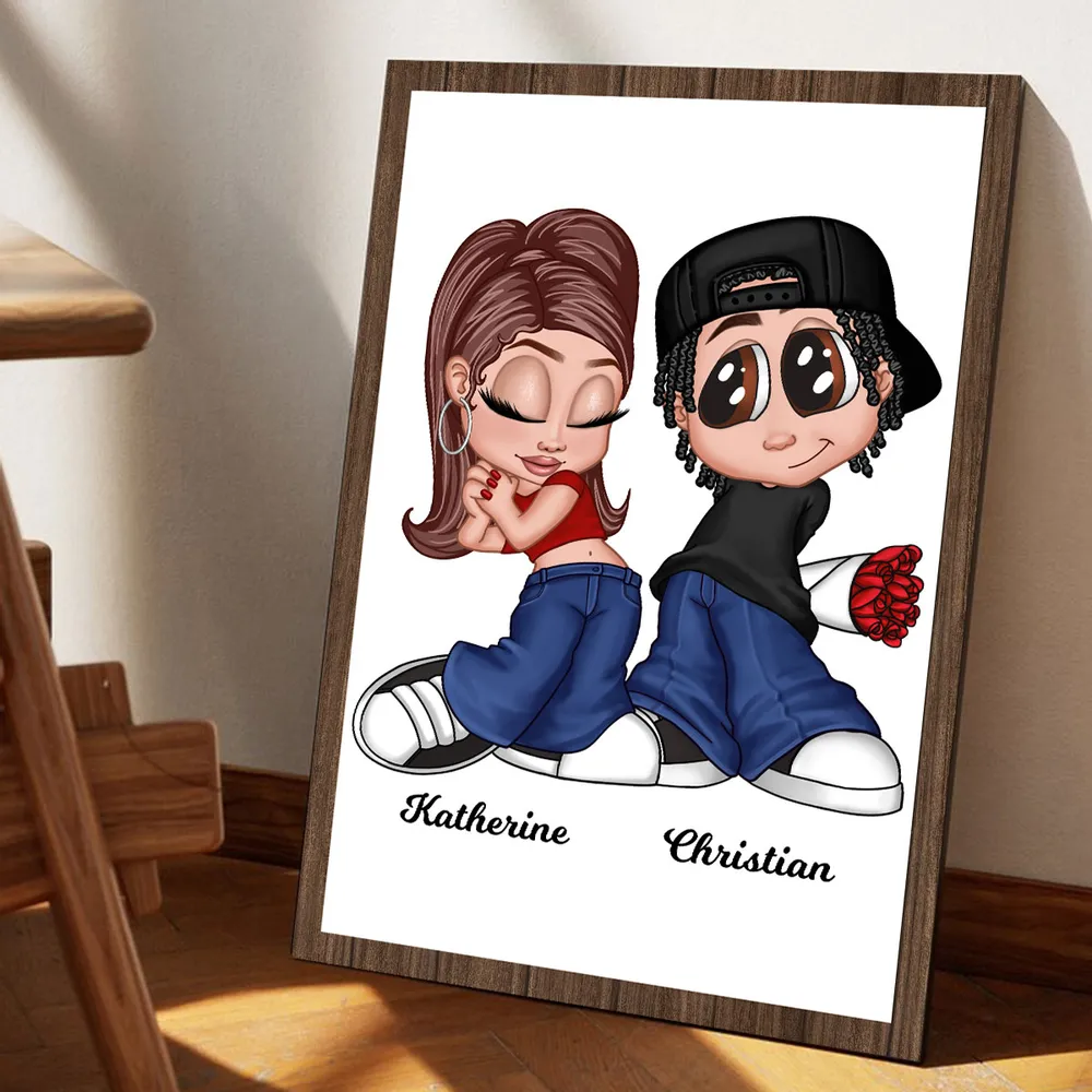 Personalized Y2K Cartoon Couple Poster, Cute Back-to-Back Wall Art, Unique Gift for Him or Her - Image 2