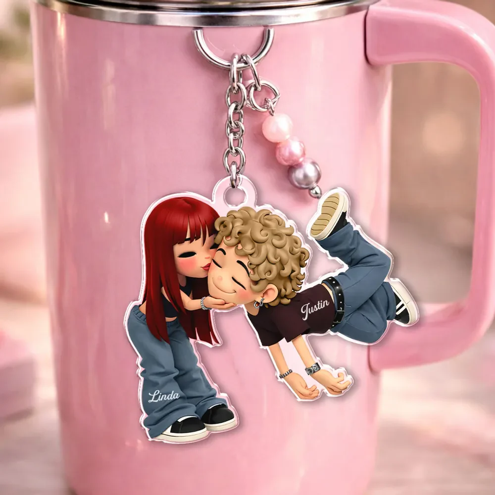 Personalized Romantic Cartoon Couple Acrylic Keychain - Cute Kissing Design - Unique Gift for Couples - Image 3