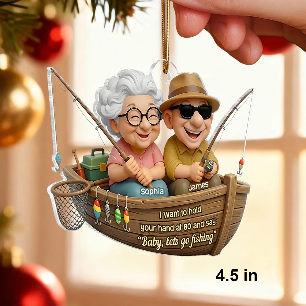 Acrylic Ornament 'Baby, Let's Go Fishing' - Personalized Cute Boat Scene for Couples, A Romantic Unique Gift - Image 2