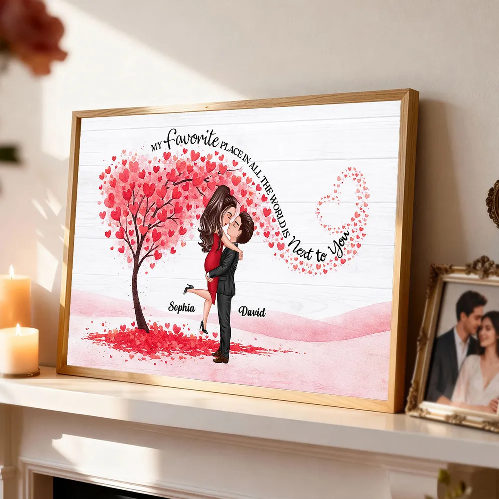 Personalized Couple Hugging Poster with Heart Tree Quote Wall Art Unique Romantic Gift for Wife Husband - Image 6