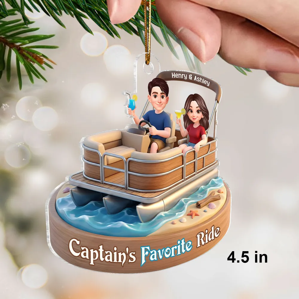 Acrylic Car Hanger Personalized Captain's Favorite Ride with Smiling Boat Couple, Cute Car Mirror Decor Gift for Couples - Image 2