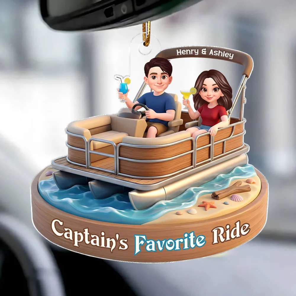 Acrylic Car Hanger Personalized Captain's Favorite Ride with Smiling Boat Couple, Cute Car Mirror Decor Gift for Couples - Image 5