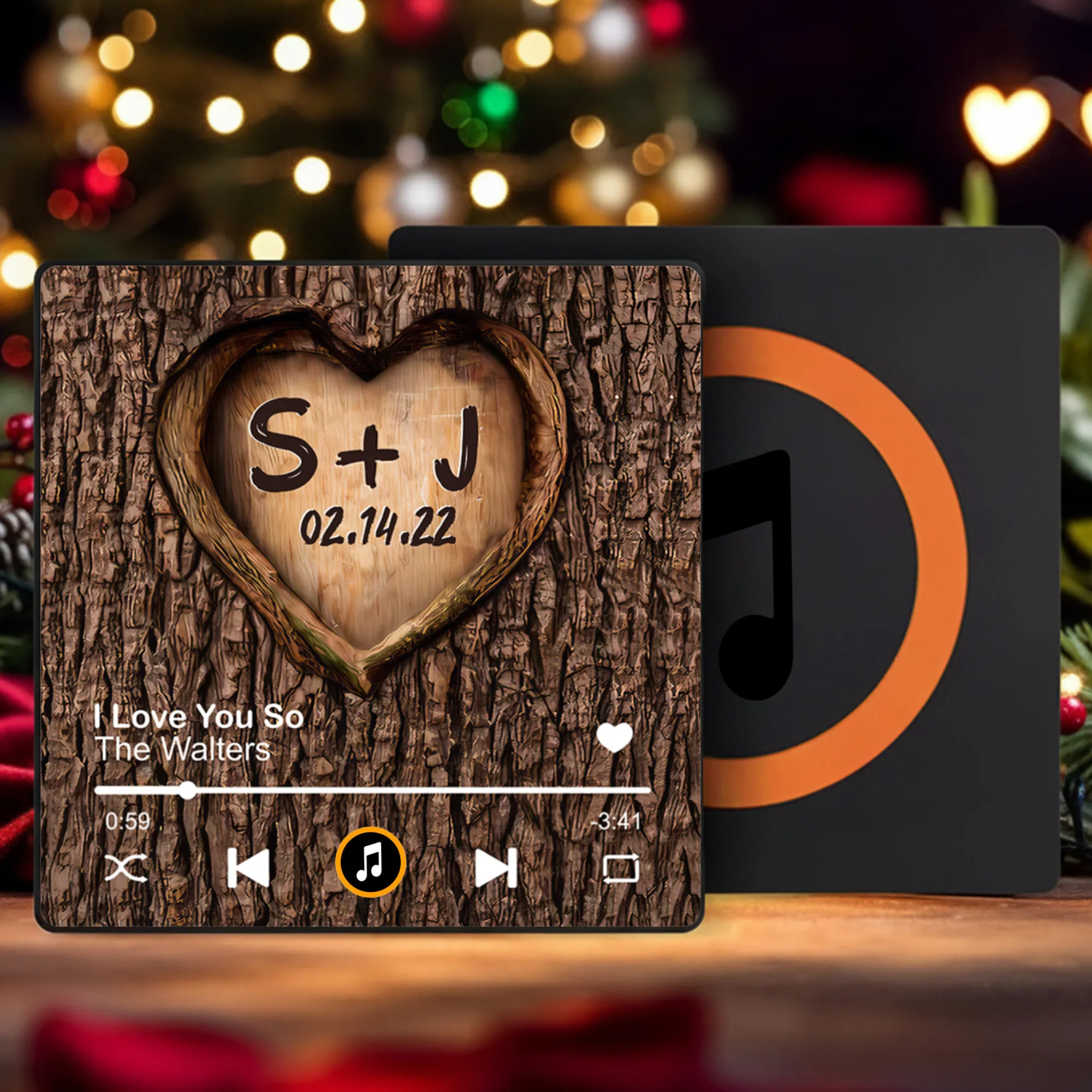 Personalized Heart Tree Acrylic Music Magnet, Rustic Wood Look Couple Gift for Valentine's Day Love Keepsake