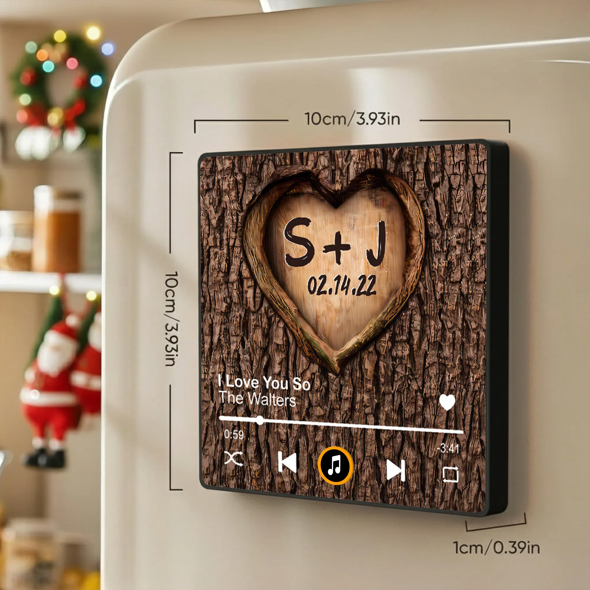 Personalized Heart Tree Acrylic Music Magnet, Rustic Wood Look Couple Gift for Valentine's Day Love Keepsake - Image 4