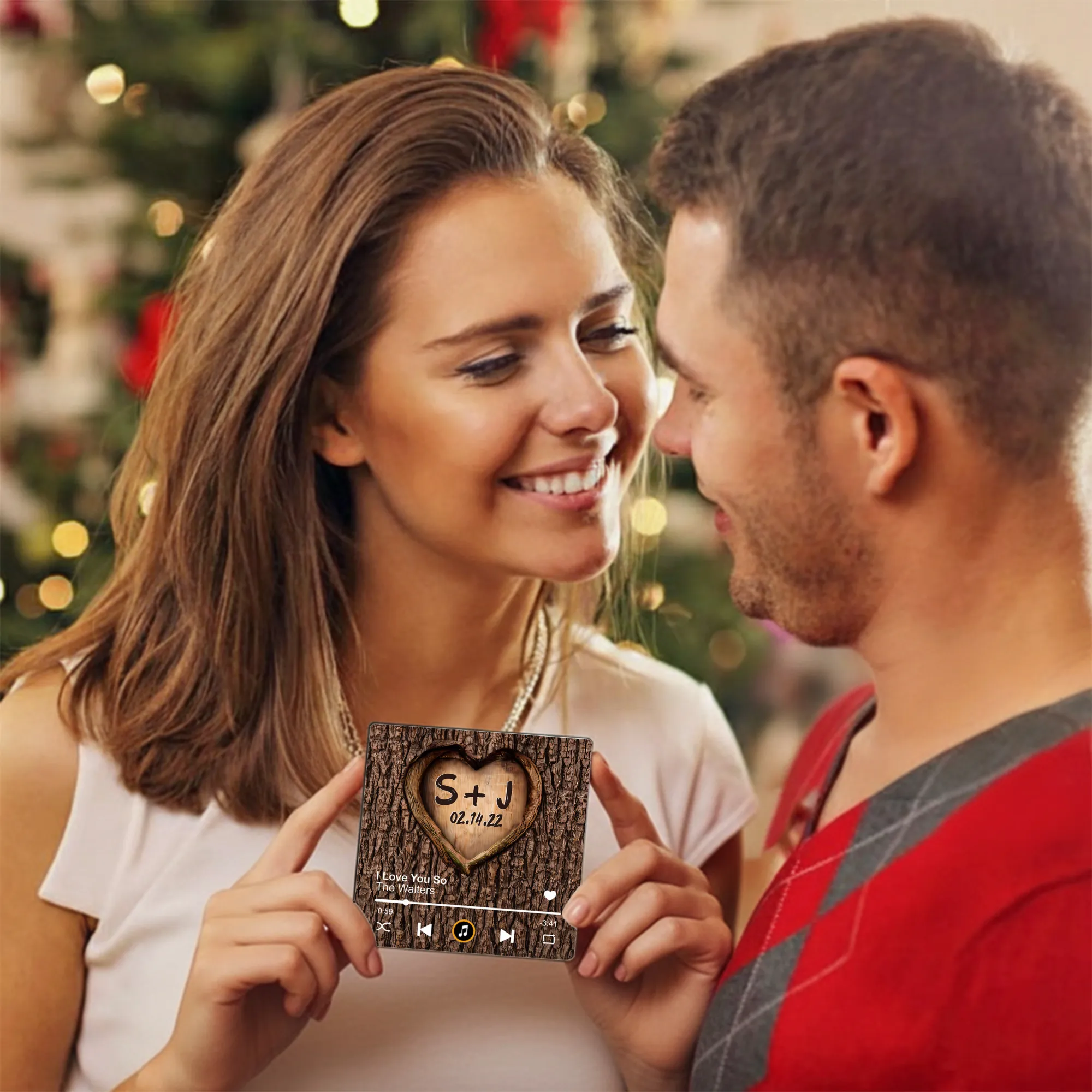 Personalized Heart Tree Acrylic Music Magnet, Rustic Wood Look Couple Gift for Valentine's Day Love Keepsake - Image 7