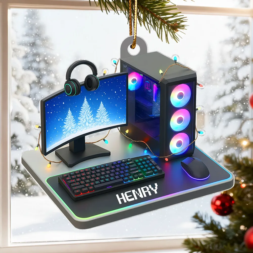 Custom Name Gaming Setup Acrylic Ornament with RGB PC & Keyboard, Cozy Holiday Decor, Creative Gift for Teen Gamer - Image 3